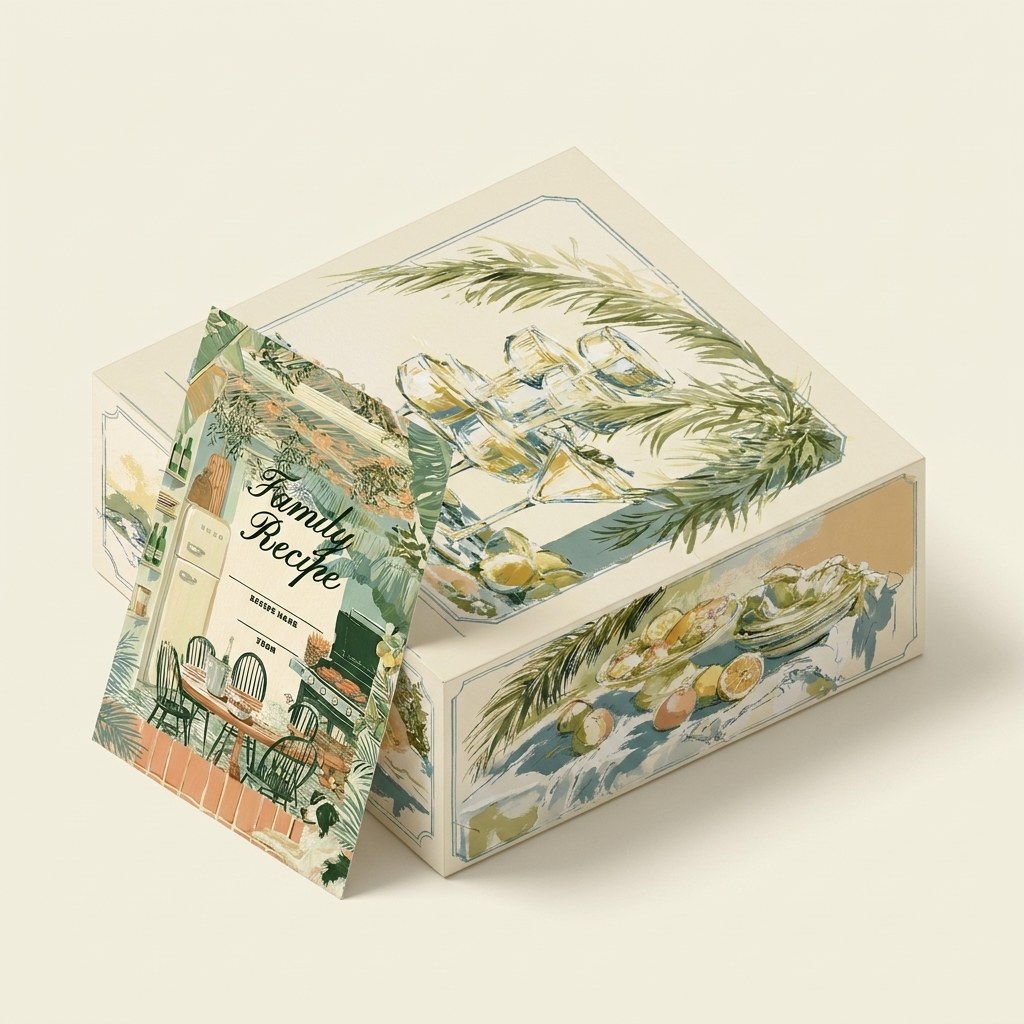 The Ambiente Gourmet heirloom box — illustrated keepsake packaging